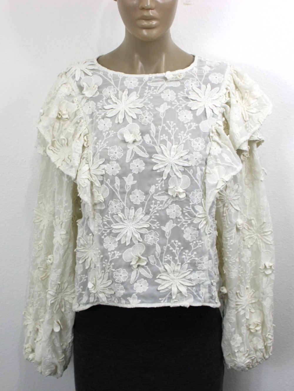 House Of Harlow 1960 Embroidered Boho Blouse Ivory Peasant Bohemian Size L